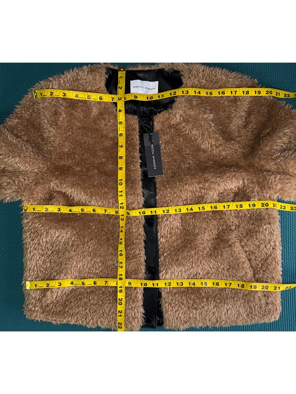 Rebecca Minkoff Wyatt Faux Fur Vegan Leather Trim Brown Black Jacket - Picture 9 of 13